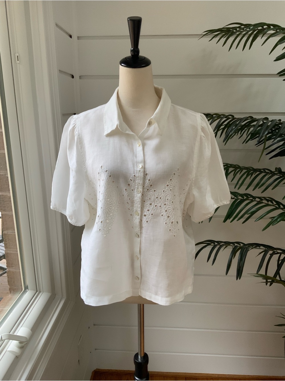 Joie White Linen Eyelet Blouse Size XL